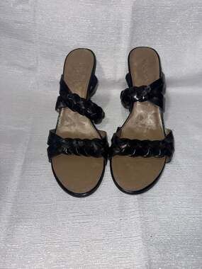 Nickels Soft Gadi Braided Black Leather Block Heel Slide Sandals Size 11M